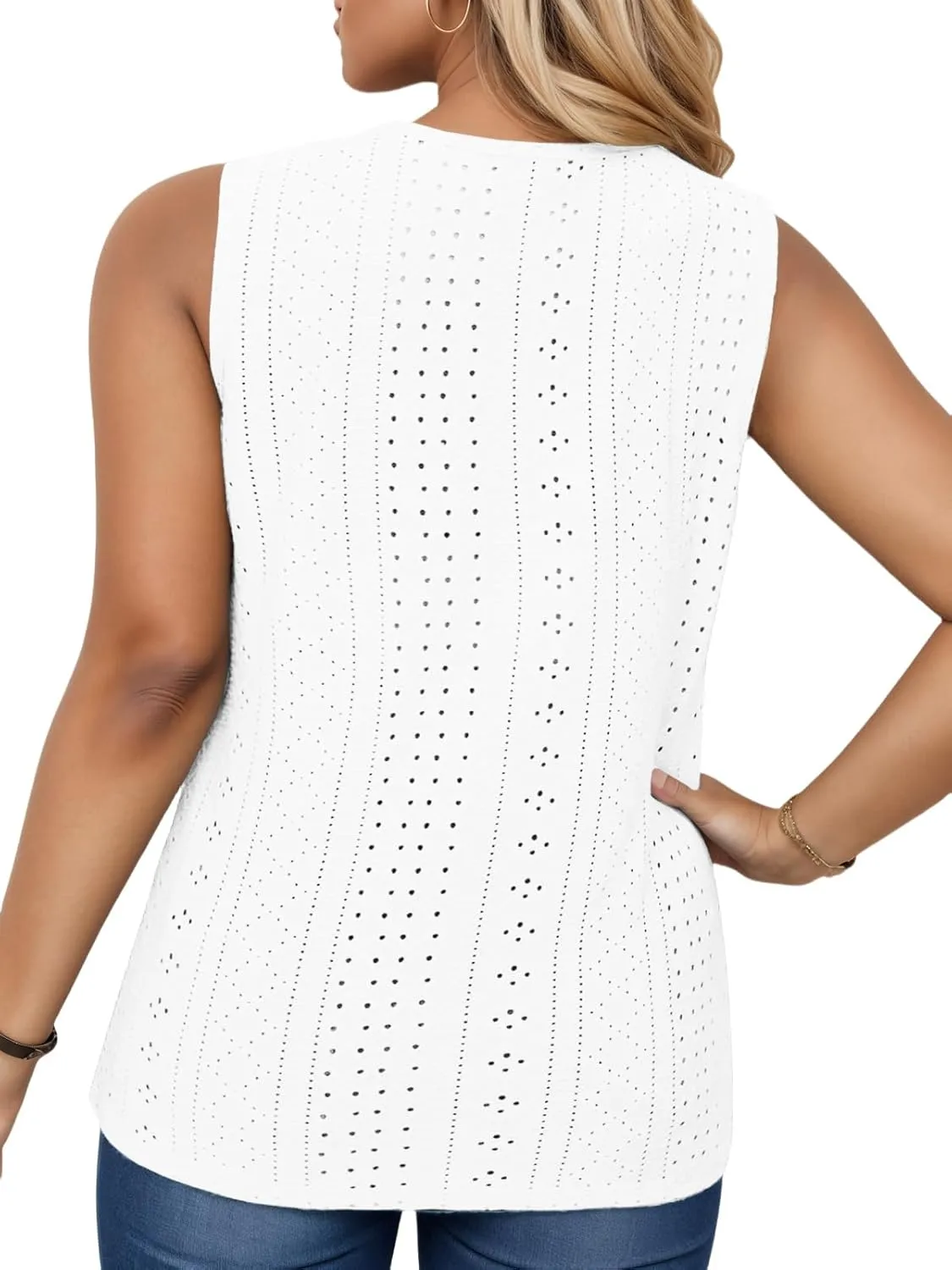 VISLILY Womens-Plus-Size-Tank-Tops Summer Floral Lace Trim V Neck Shirts Casual Sleeveless Blouses Cute Eyelet Tunics XL-5XL