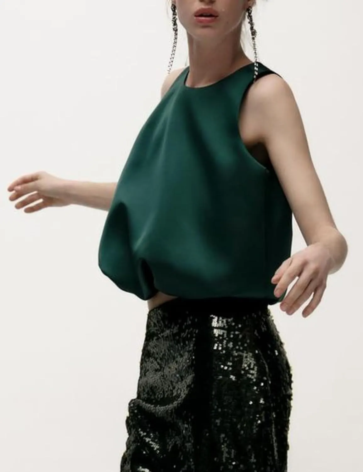Women Satin Balloon Top Sleeveless Crewneck Bubble Tank Tops Summer Dressy Casual Crop Blouse