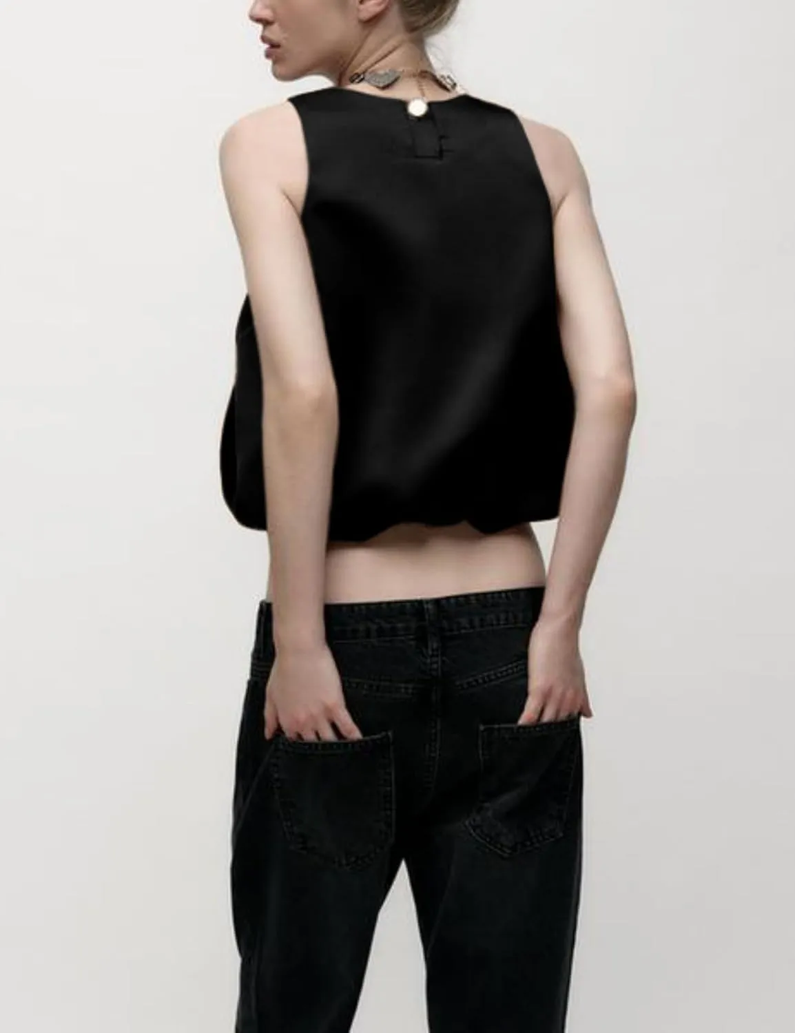 Women Satin Balloon Top Sleeveless Crewneck Bubble Tank Tops Summer Dressy Casual Crop Blouse