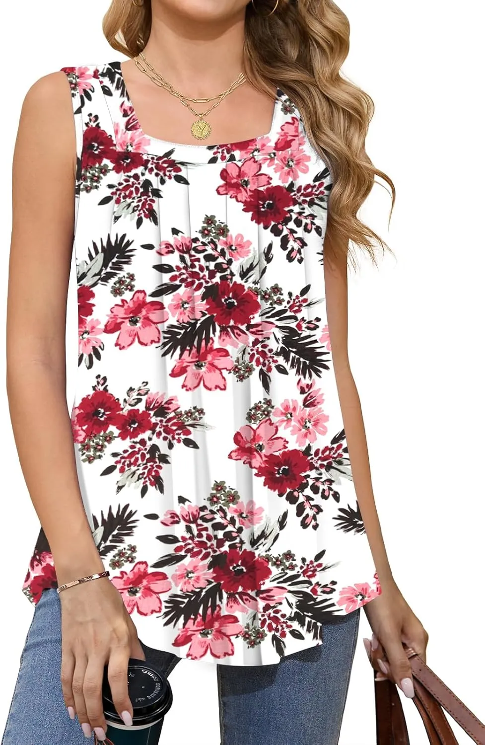 Women Tank Tops Summer Square Neck Sleeveless Tops Loose Fit Flowy Cute Casual Shirts S-3X