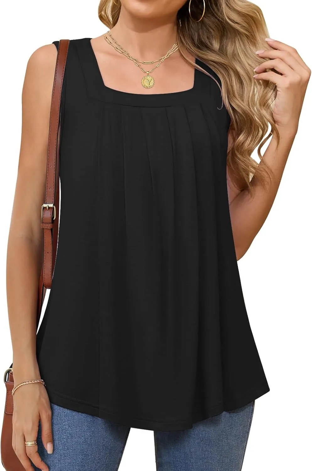 Women Tank Tops Summer Square Neck Sleeveless Tops Loose Fit Flowy Cute Casual Shirts S-3X