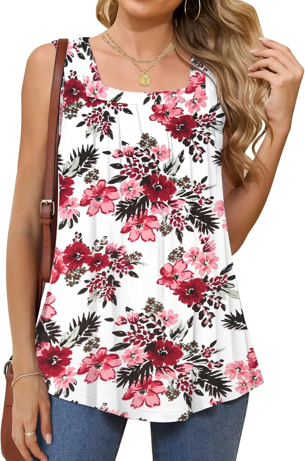 Women Tank Tops Summer Square Neck Sleeveless Tops Loose Fit Flowy Cute Casual Shirts S-3X