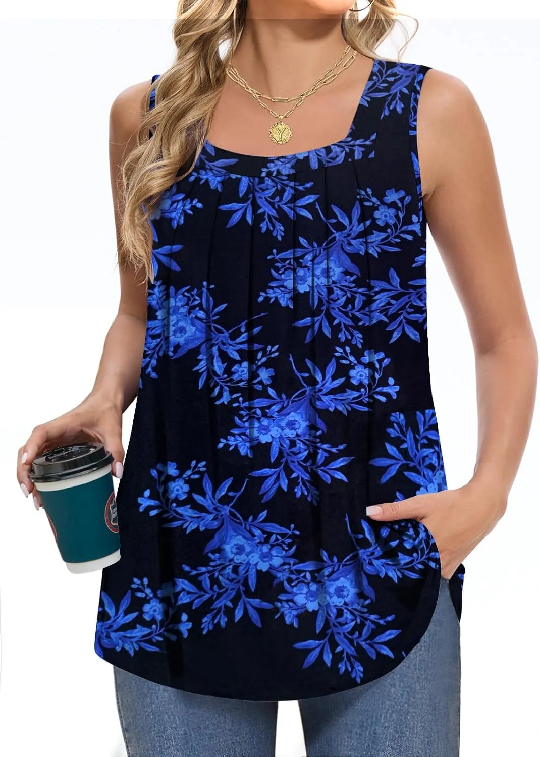 Women Tank Tops Summer Square Neck Sleeveless Tops Loose Fit Flowy Cute Casual Shirts S-3X