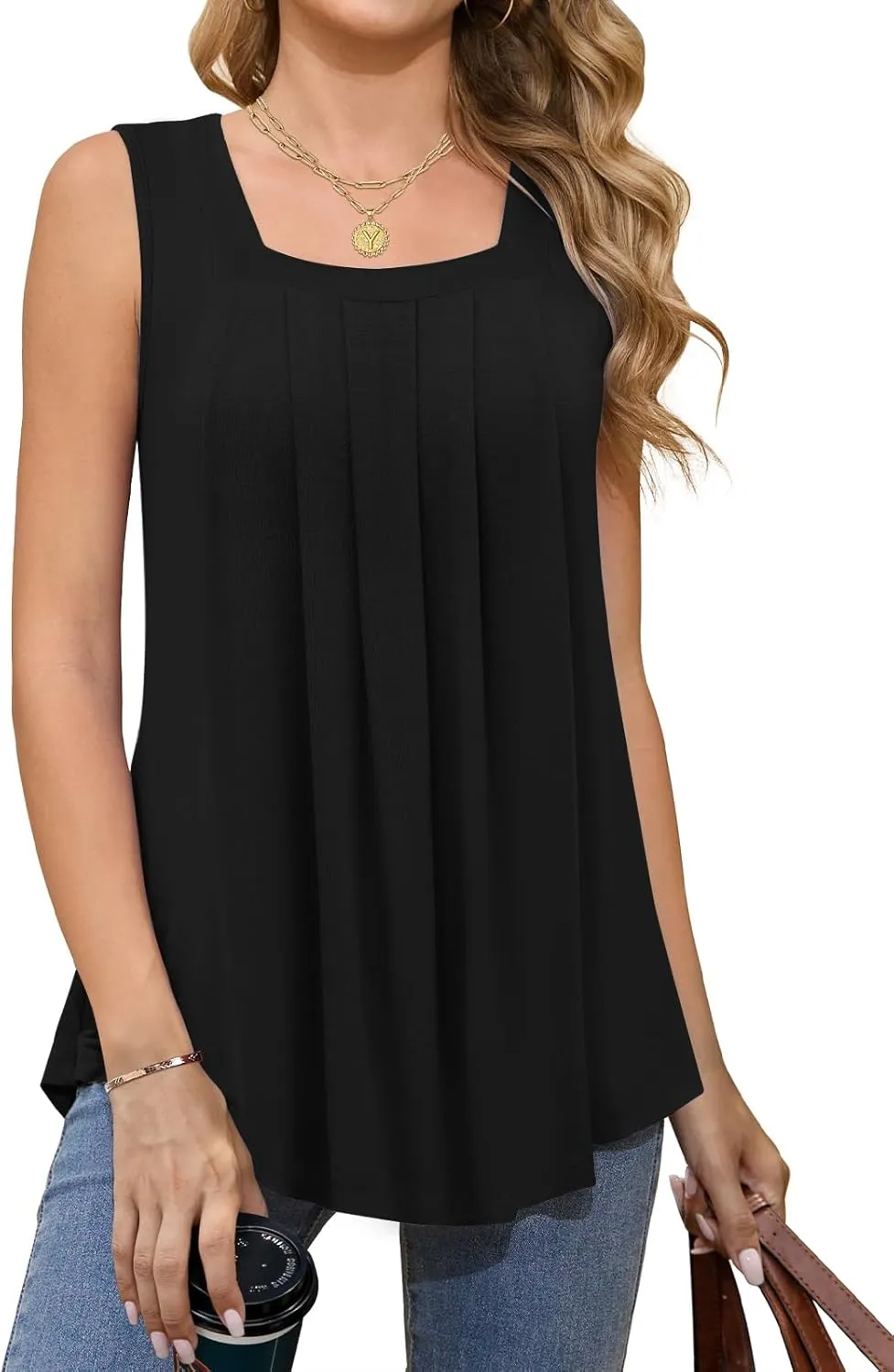 Women Tank Tops Summer Square Neck Sleeveless Tops Loose Fit Flowy Cute Casual Shirts S-3X