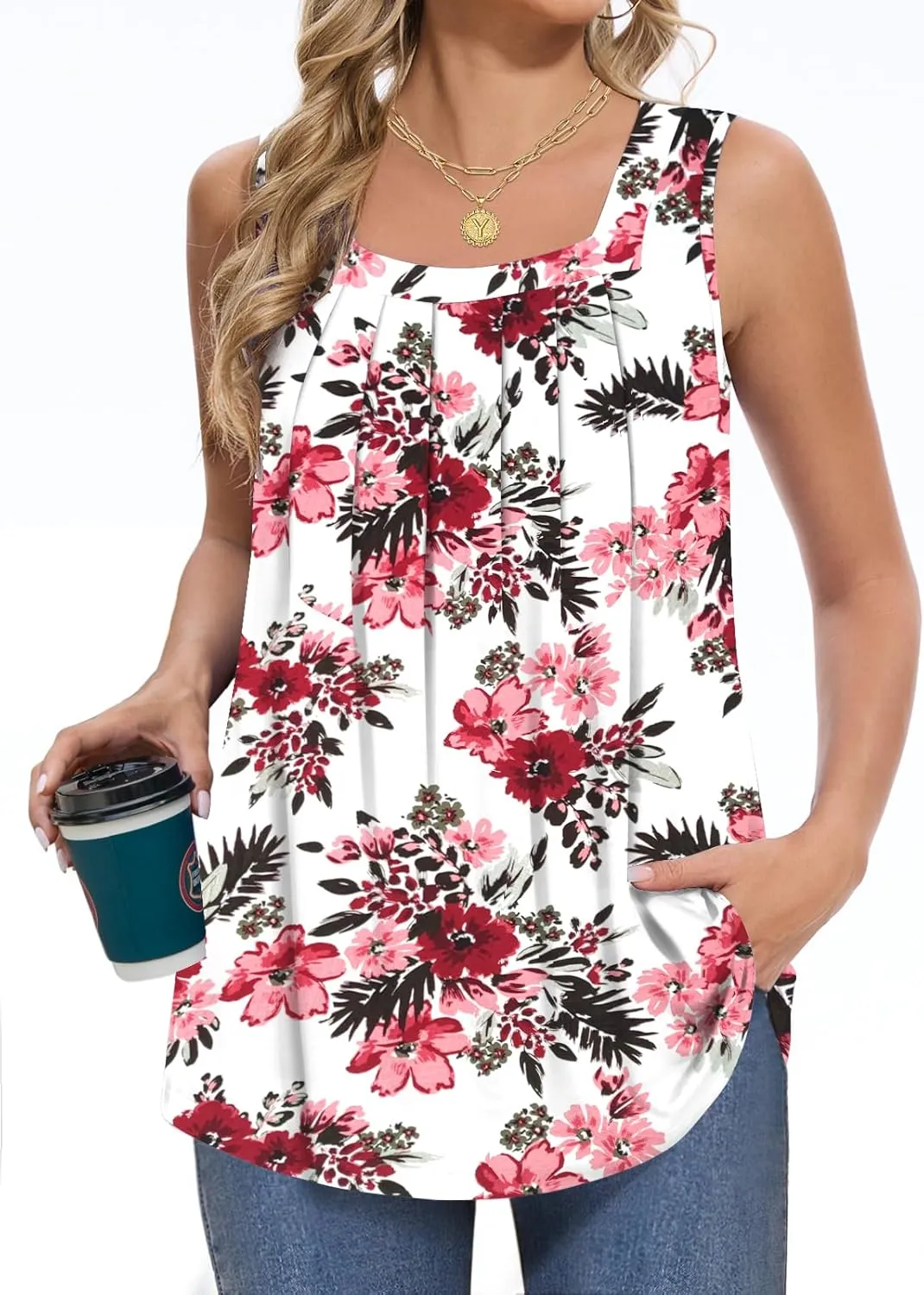 Women Tank Tops Summer Square Neck Sleeveless Tops Loose Fit Flowy Cute Casual Shirts S-3X