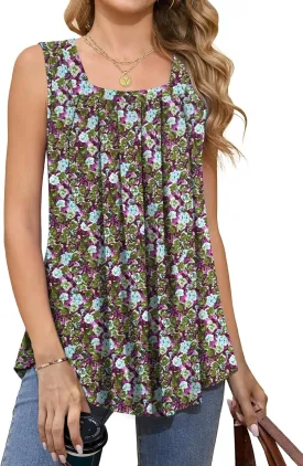 Women Tank Tops Summer Square Neck Sleeveless Tops Loose Fit Flowy Cute Casual Shirts S-3X