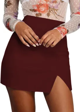 Women's 2025 Summer Side Slit High Waisted Mini Skirt Elastic Waistband Bodycon Split Hem Short Skirts