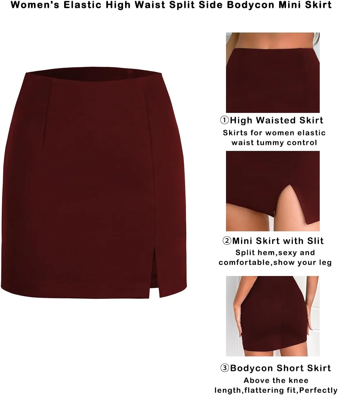 Women's 2025 Summer Side Slit High Waisted Mini Skirt Elastic Waistband Bodycon Split Hem Short Skirts