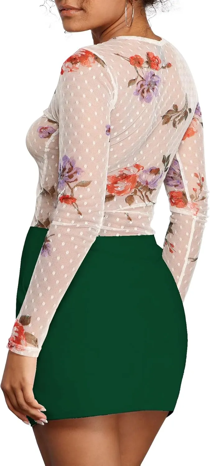 Women's 2025 Summer Side Slit High Waisted Mini Skirt Elastic Waistband Bodycon Split Hem Short Skirts