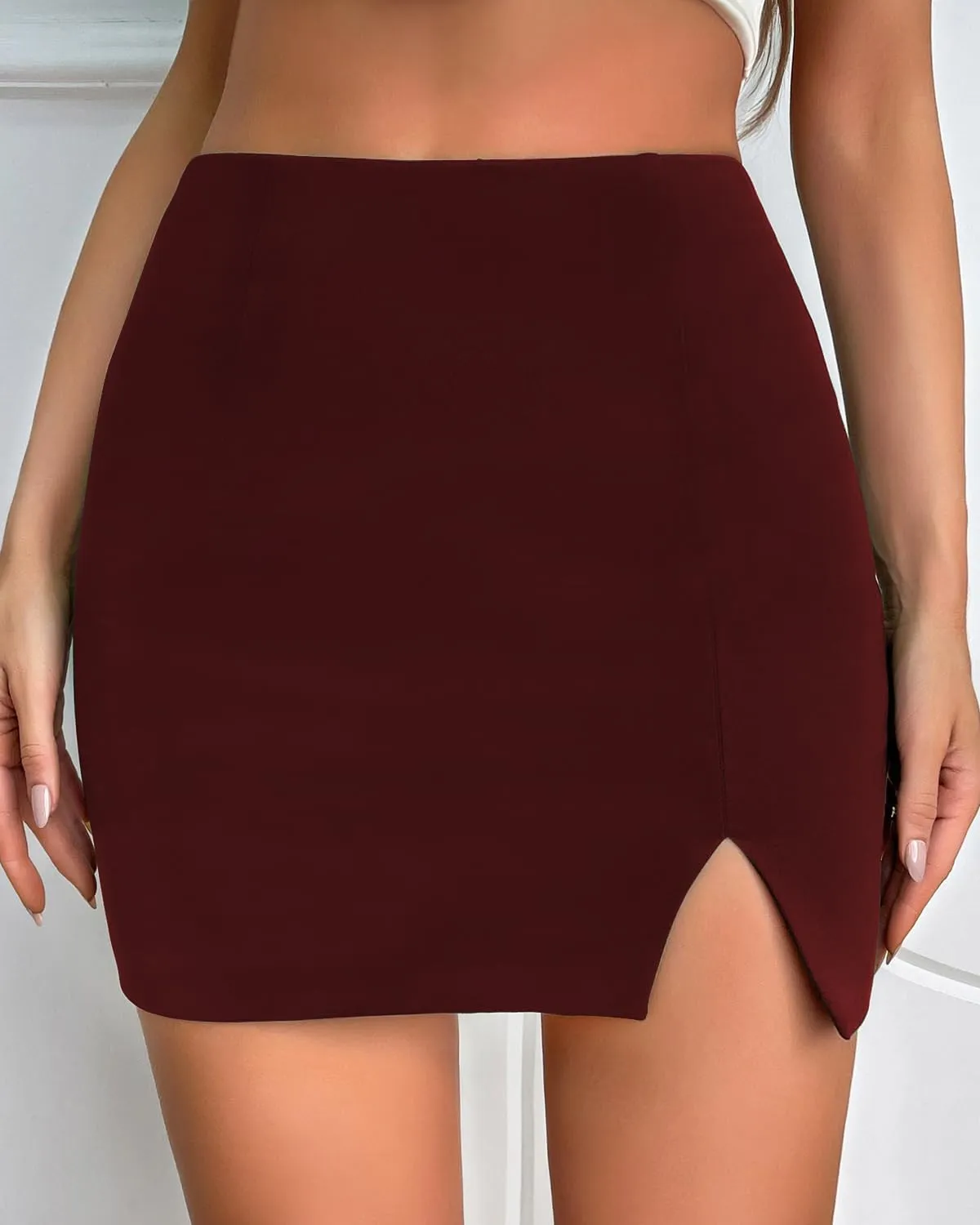 Women's 2025 Summer Side Slit High Waisted Mini Skirt Elastic Waistband Bodycon Split Hem Short Skirts