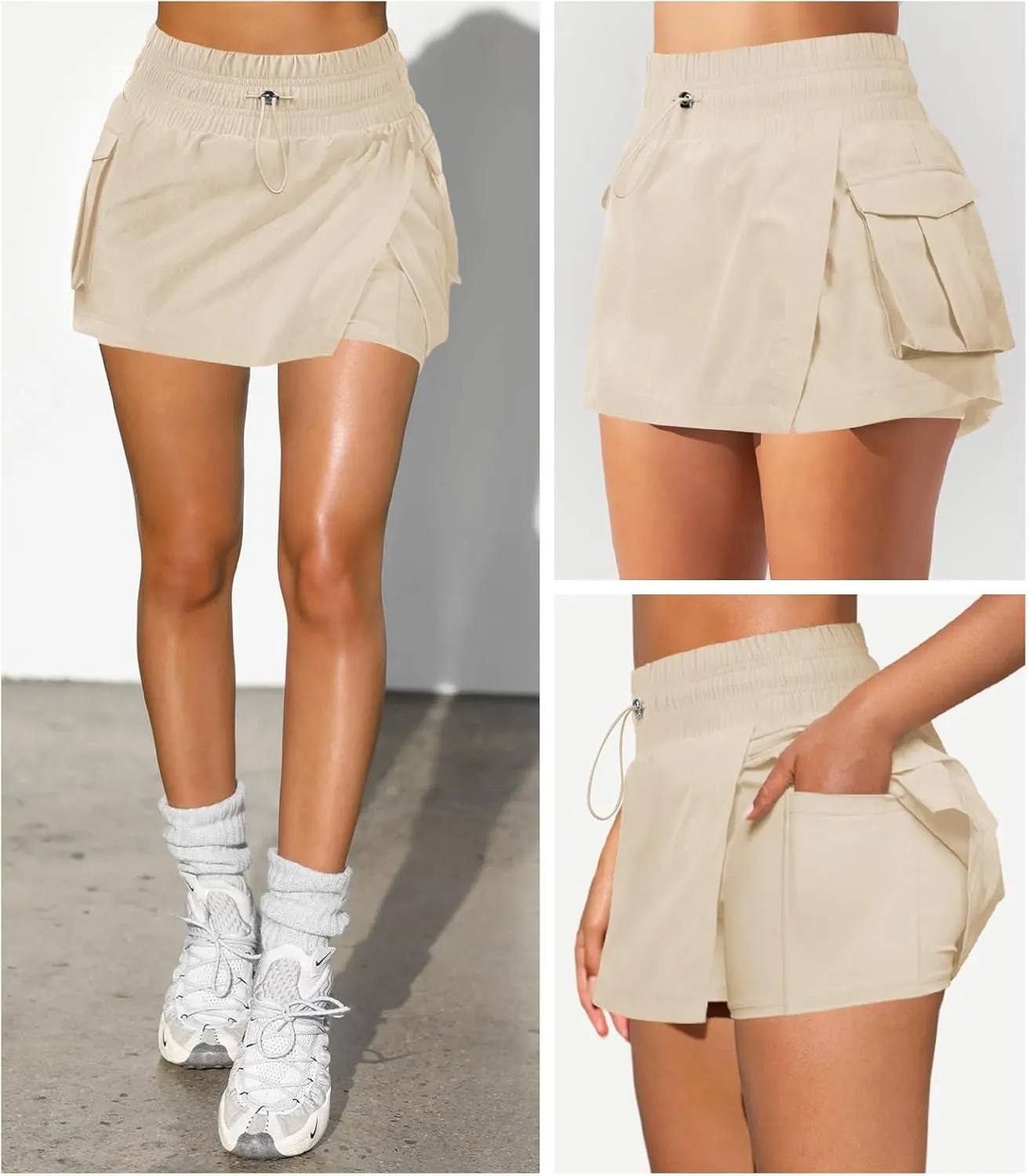 Women's Athletic Tennis Cargo Mini Skirt Skort for Women High Waisted Side Slit Pleated Golf Skater Skirts with Shorts Pocket