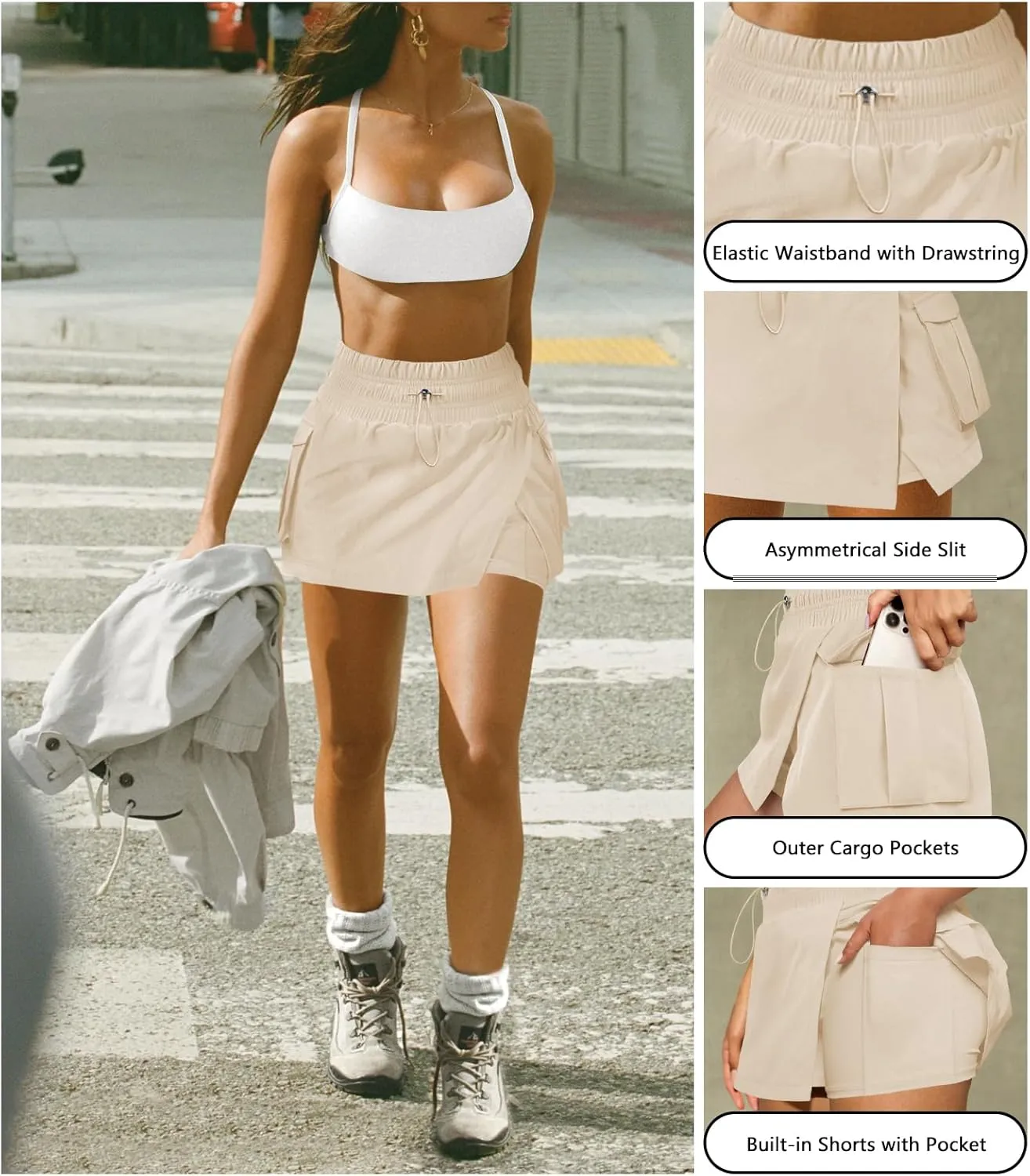 Women's Athletic Tennis Cargo Mini Skirt Skort for Women High Waisted Side Slit Pleated Golf Skater Skirts with Shorts Pocket