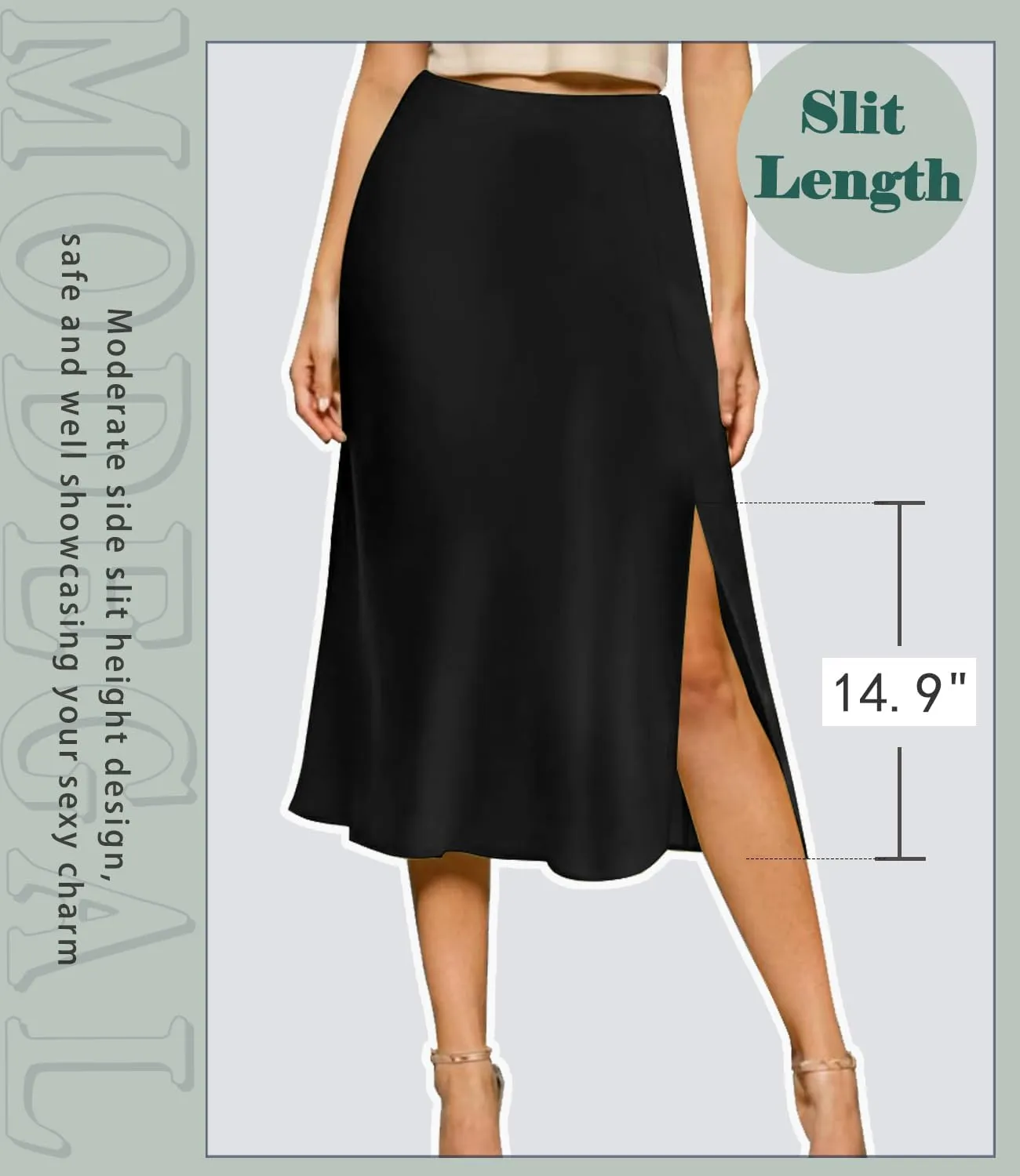 Women's High Waisted Casual Side Slit A Line Satin Midi Skirt