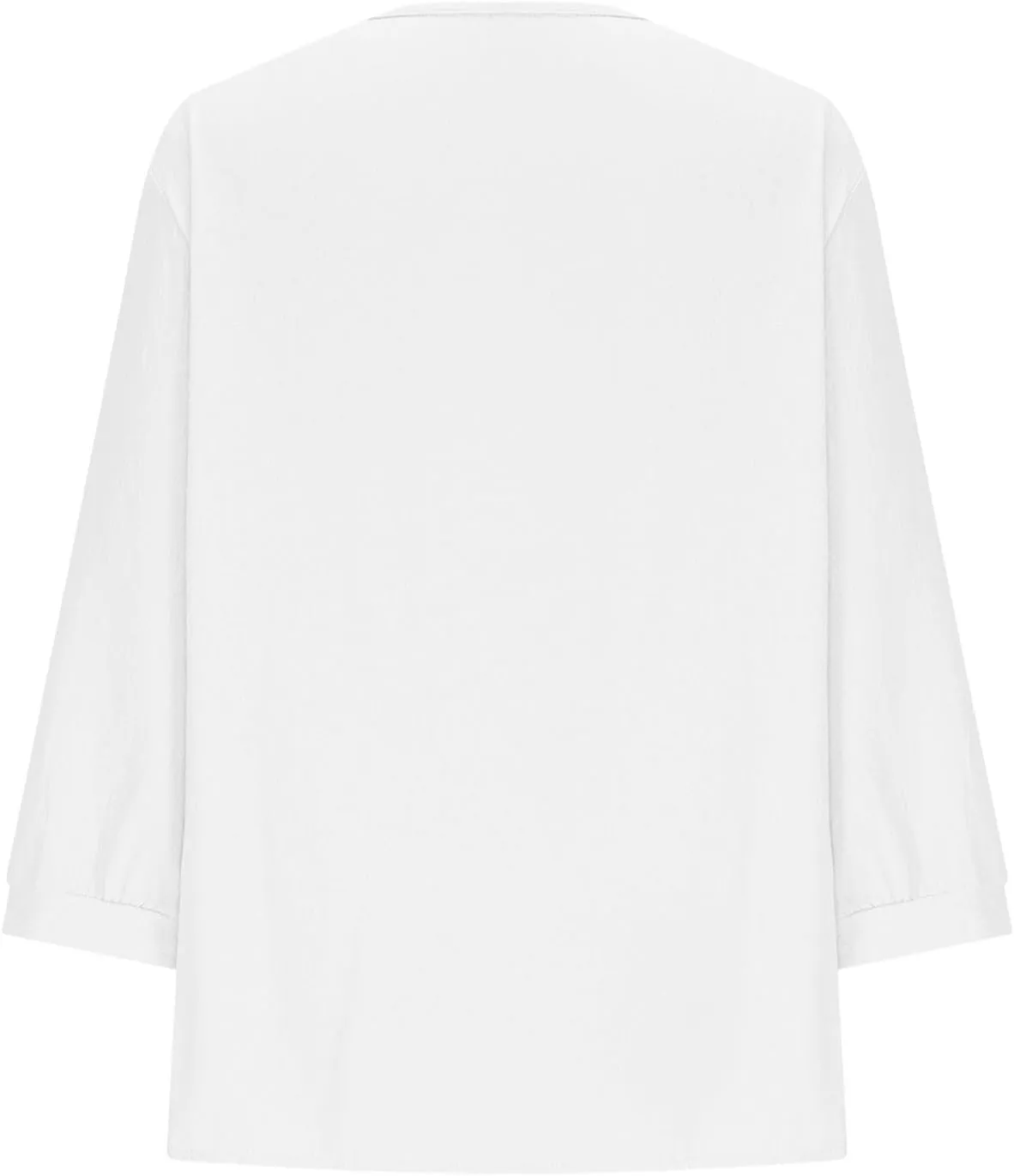 Women's Linen Cotton Collared Tops 3/4 Sleeve Flowy Lightweight T-Shirts Cozy Summer Cooling Basic Crewneck Tee Blouses