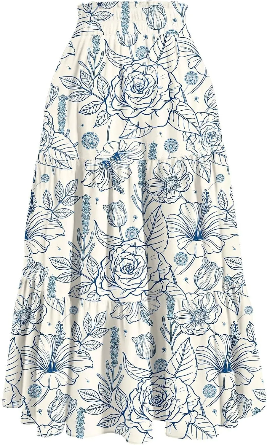 Women's Pleated Skirt Summer Casual Loose Trendy Elastic Waist Floral Print Bohemian Sun A-Line Maxi Skirts 2025, S-2XL