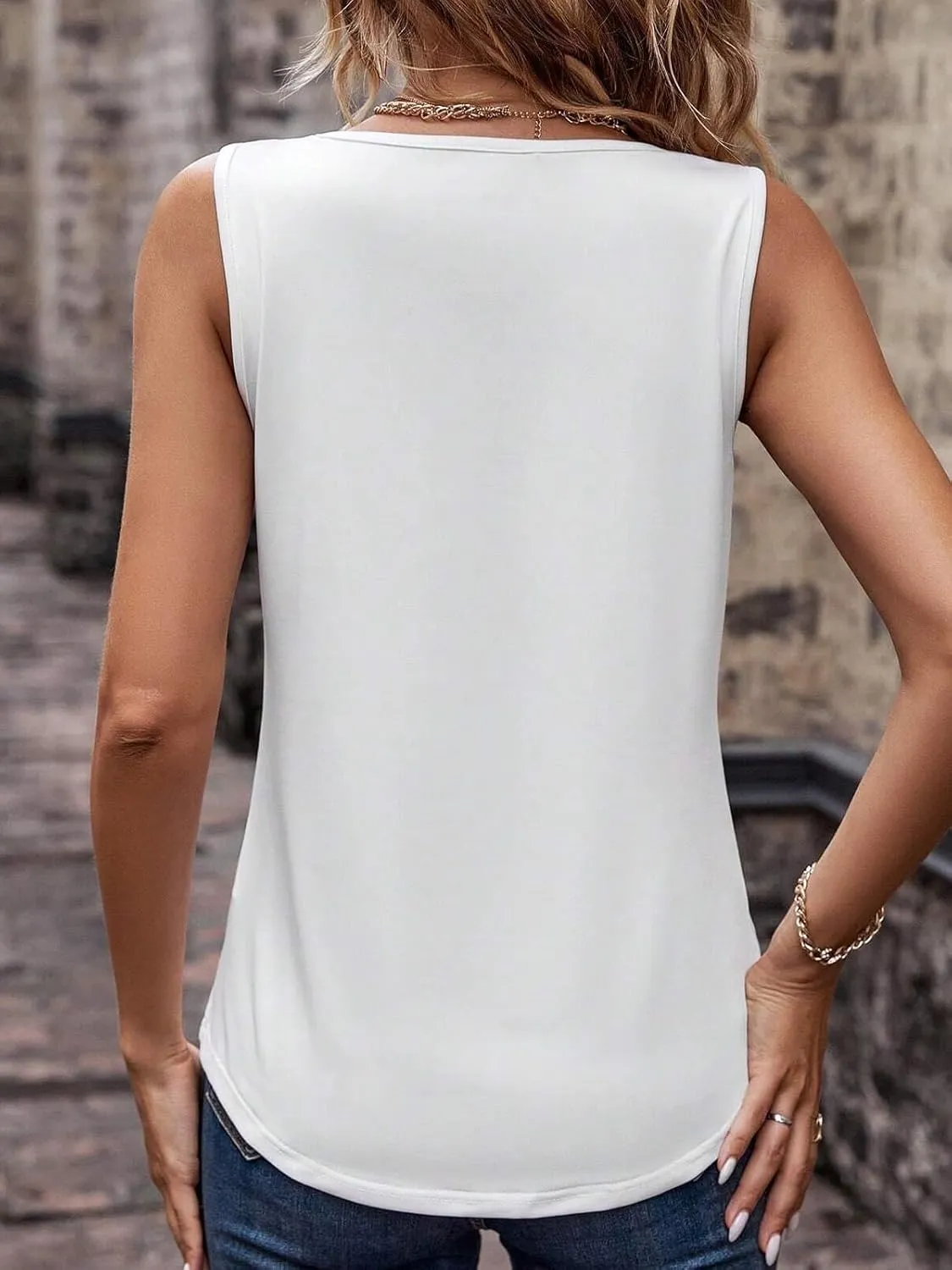 Womens V Neck Tank Tops Loose Fit Pleated Work Dressy Casual Tanks Summer Sleeveless Shirts