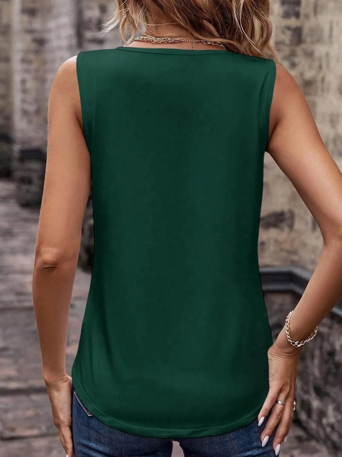 Womens V Neck Tank Tops Loose Fit Pleated Work Dressy Casual Tanks Summer Sleeveless Shirts