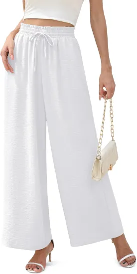 Women's Wide Leg Linen Pants High Waisted Flowy Palazzo Pants Lounge Loose Casual Work Pants Trousers Pockets