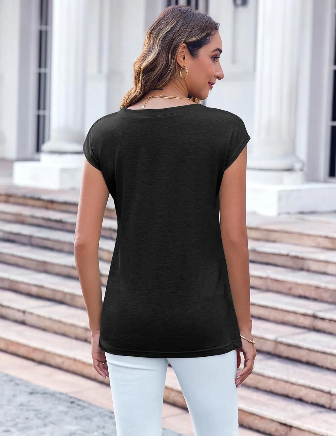 Zeagoo Womens 3 Pack Cap Sleeve T Shirts V Neck Basic Tees Tops with Pocket Fashion Trendy Casual Summer Outfits Clothes 2025