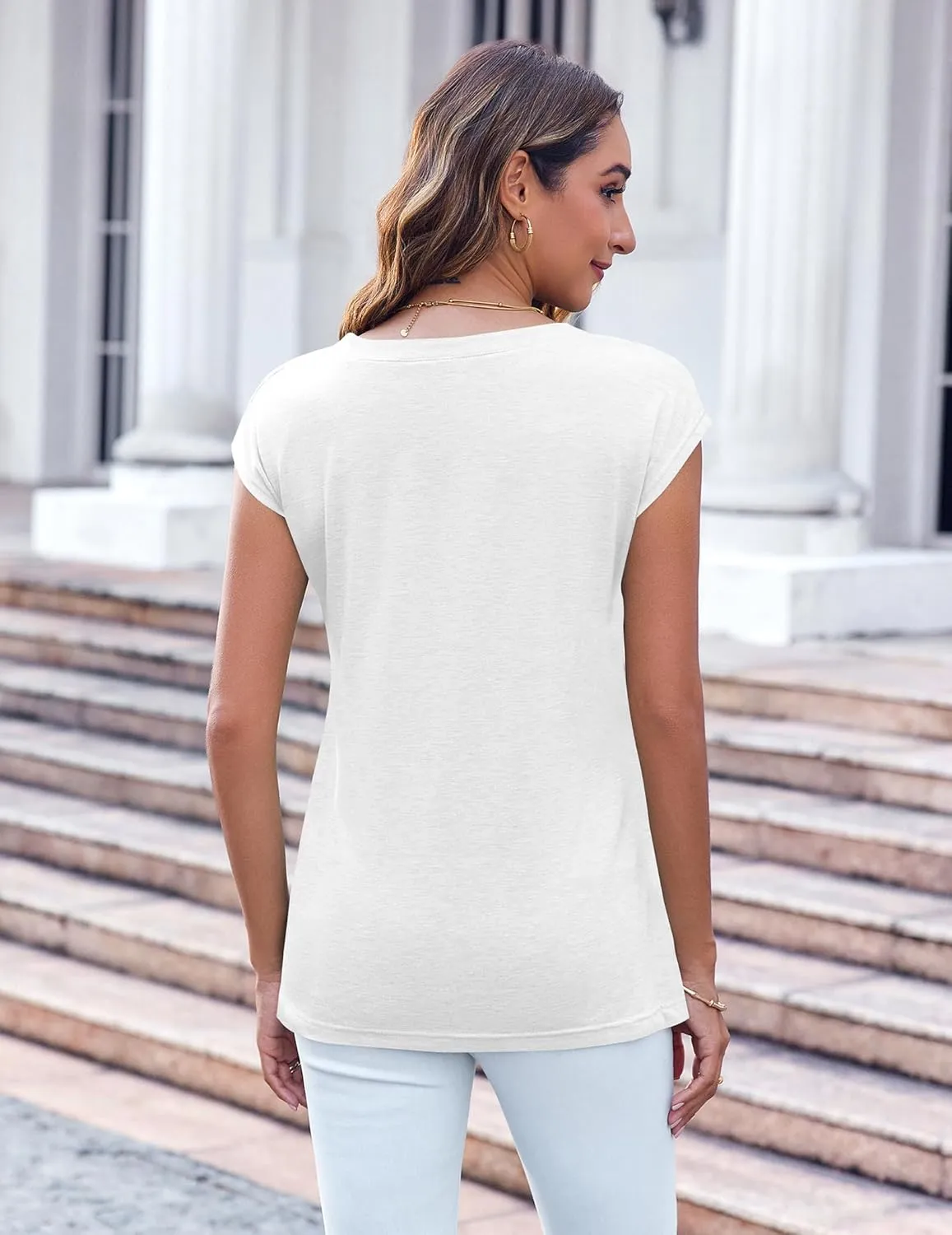 Zeagoo Womens 3 Pack Cap Sleeve T Shirts V Neck Basic Tees Tops with Pocket Fashion Trendy Casual Summer Outfits Clothes 2025